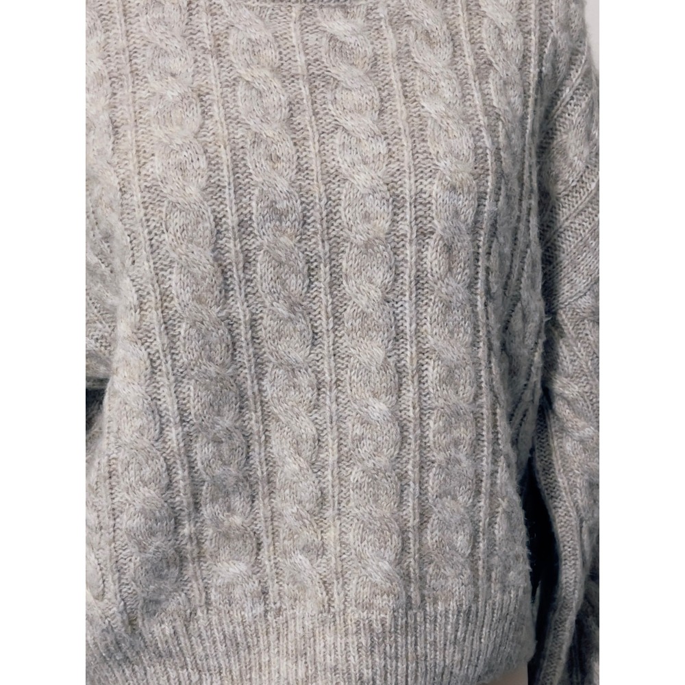 Olivaceous Cable Knit Wool Blend Sweater Beige Small Neutral Chunky Cottagecore - Picture 3 of 9